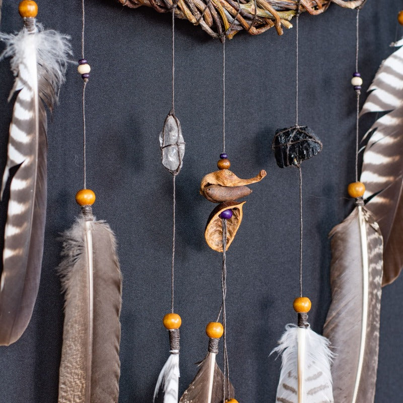 Custom Dreamcatcher Set of 5 – Wall Hanging Shamanic Art with Peacock Feathers, Gemstone Choice, Native American Inspired Decor