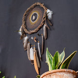 Boho Dreamcatcher for Protection with Large Feathers, Healing Crystals