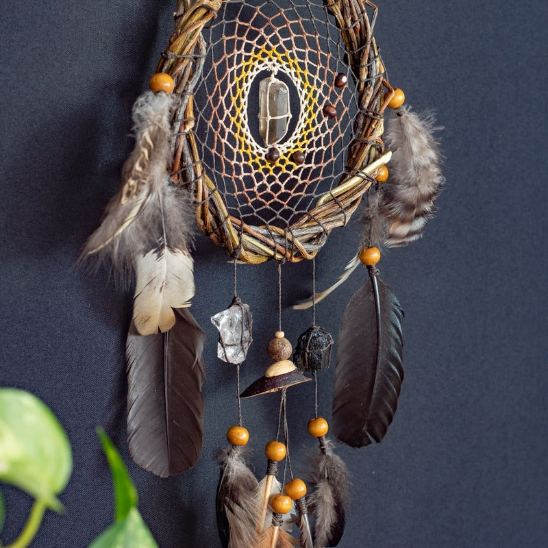 Custom Dreamcatcher Set of 5 – Wall Hanging Shamanic Art with Peacock Feathers, Gemstone Choice, Native American Inspired Decor