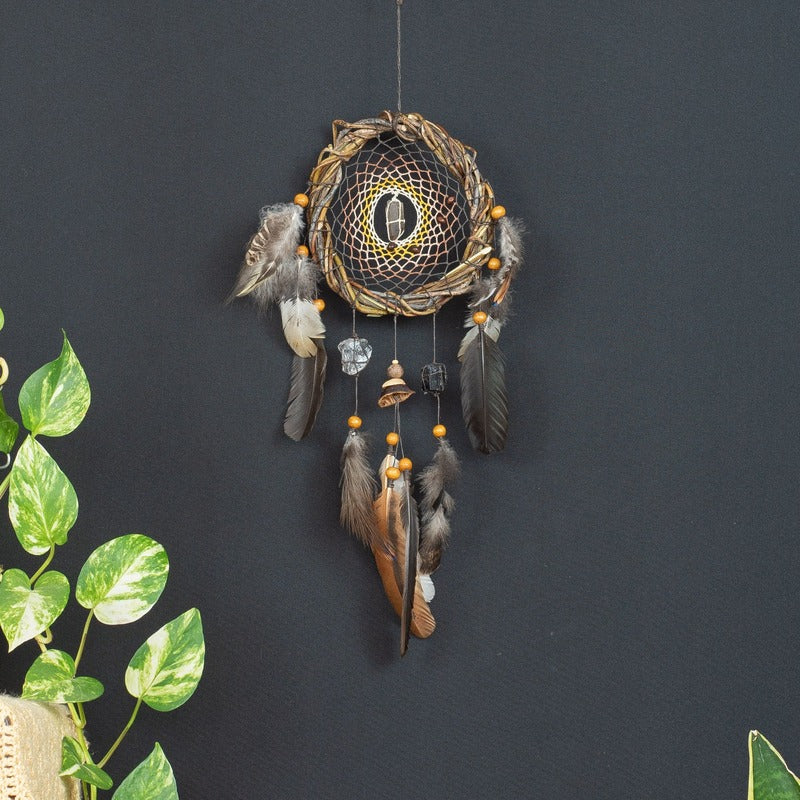 Handwoven Willow Wood Dreamcatcher with Healing Crystals