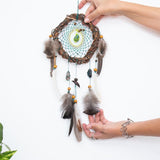 Gemstone Dreamcatcher 6" Handmade • Willow Hoop & Natural Feathers • Healing Crystals Wall Hanging • Earthy Tones Boho Decor