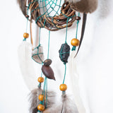 Gemstone Dreamcatcher 6" Handmade • Willow Hoop & Natural Feathers • Healing Crystals Wall Hanging • Earthy Tones Boho Decor