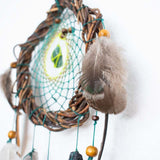 Gemstone Dreamcatcher 6" Handmade • Willow Hoop & Natural Feathers • Healing Crystals Wall Hanging • Earthy Tones Boho Decor