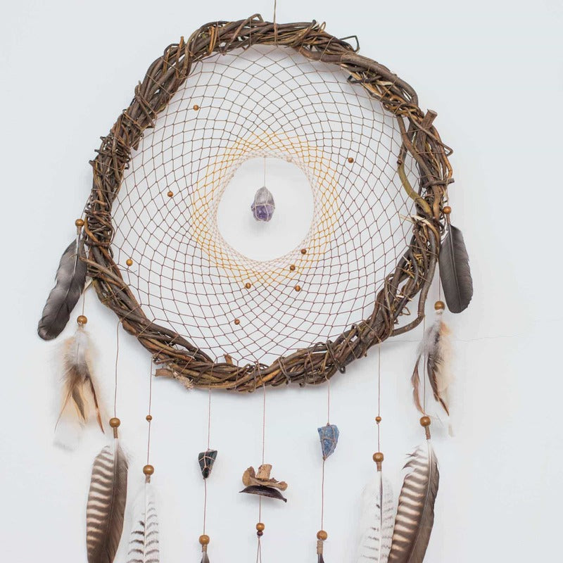 Dreamcatcher, Dream catchers boho decor, Crystals bedroom decor, Large dream catchers with crystals and rustic natural wilow, Bohemian gifts