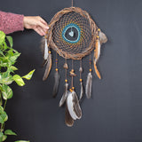 Soothing Blue and Green Dreamcatcher: Willow Wall Art with Healing Crystals - Calming Decor, Anxiety Relief, Natural Gift, Holistic Shamanic