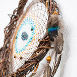 Soothing Blue and Green Dreamcatcher: Willow Wall Art with Healing Crystals - Calming Decor, Anxiety Relief, Natural Gift, Holistic Shamanic