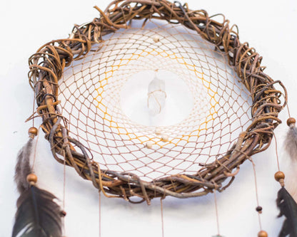 Authentic energy crystals dream catcher: Boho bedroom decor with natural feathers, mystical protection, unique gift, earthy vibes