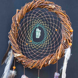 Atrapasueños de cristal blanco, atrapasueños espiritual, decoración de pared chamánica de macramé, piedra poderosa, bendición del hogar, atrapasueños de círculo sagrado.