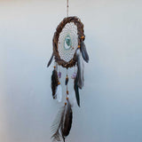 Atrapasueños de cristal blanco, atrapasueños espiritual, decoración de pared chamánica de macramé, piedra poderosa, bendición del hogar, atrapasueños de círculo sagrado.