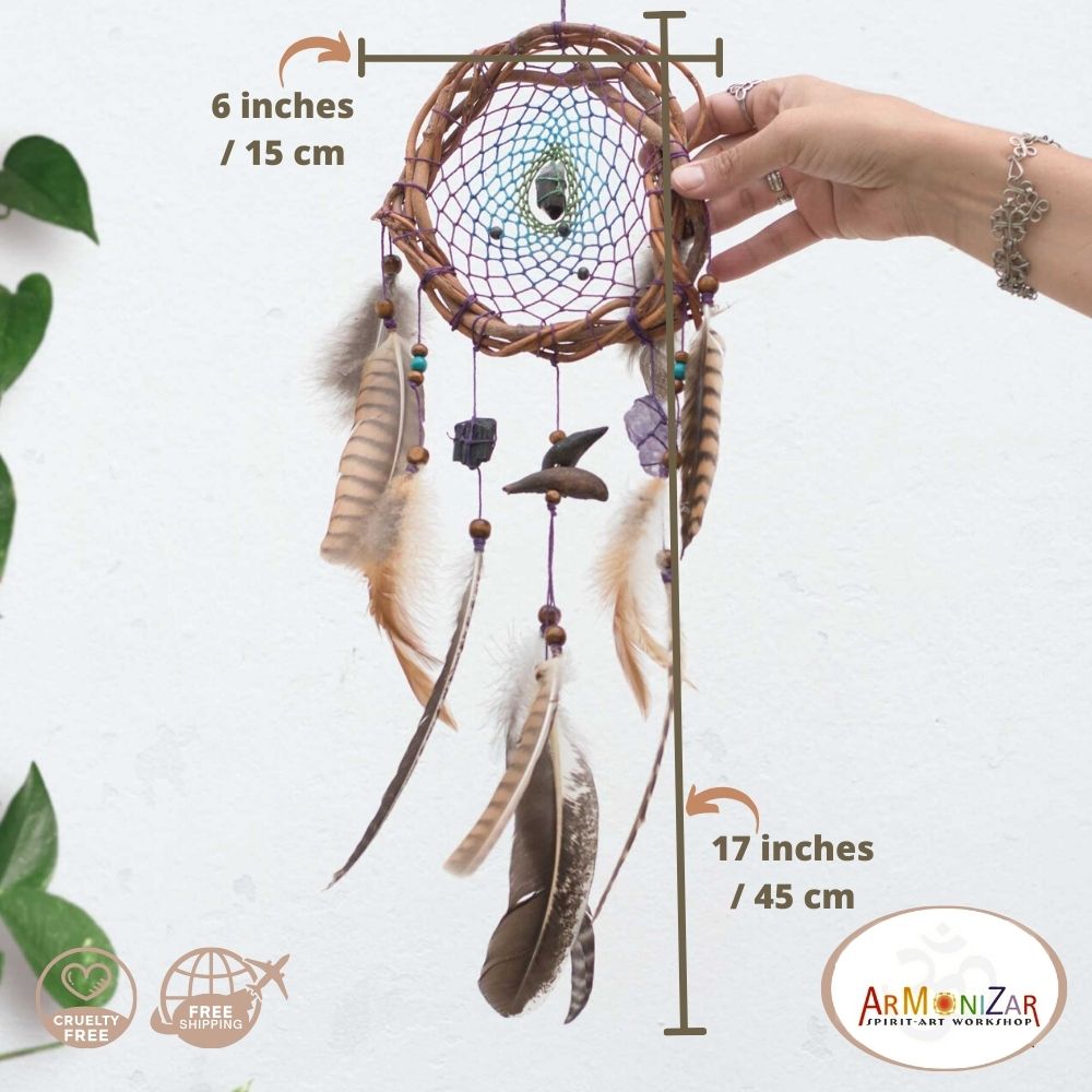 High-Quality Dreamcatcher: Authentic Natural Materials, 3 Healing Semi-Precious Stones, and Real Willow for Energetic Vibes - ArMoniZar