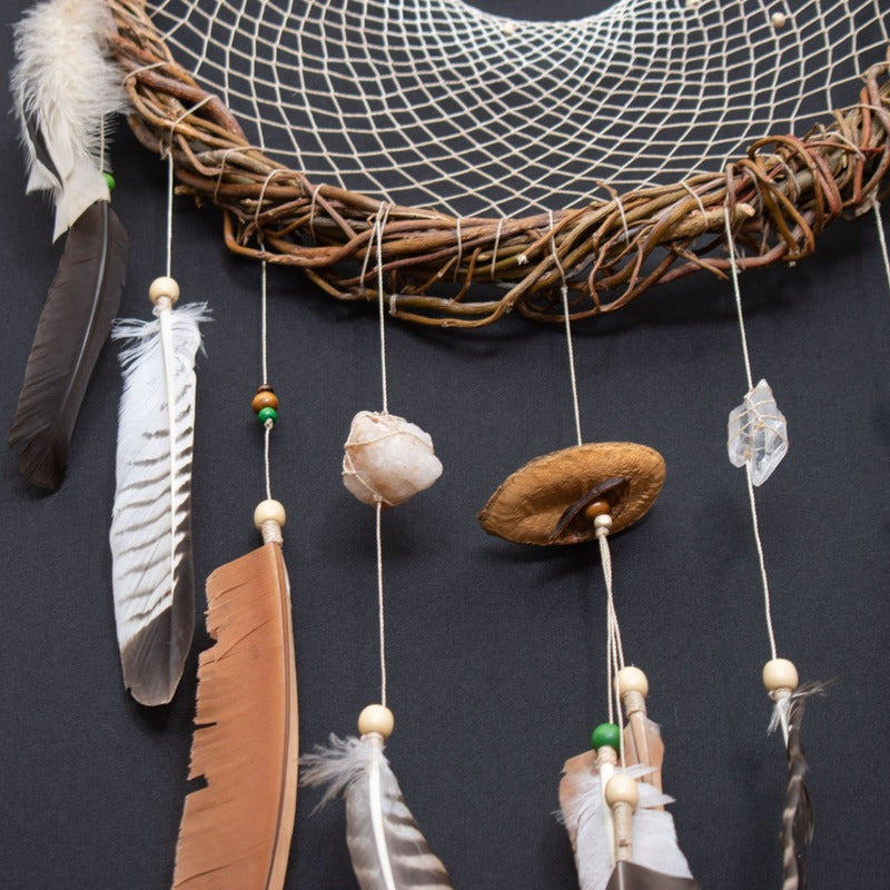 Handmade White & Bone Dream Catcher with Amethyst, Crystal Quartz and White Quartz, Calming Wall Art, Unique Holiday Spiritual Gift