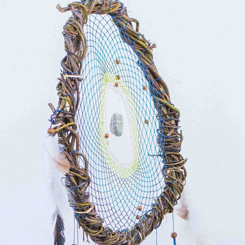 Dreamcatcher Blue-Green with Raw Anxiety Gemstones - Ideal for Armchairs