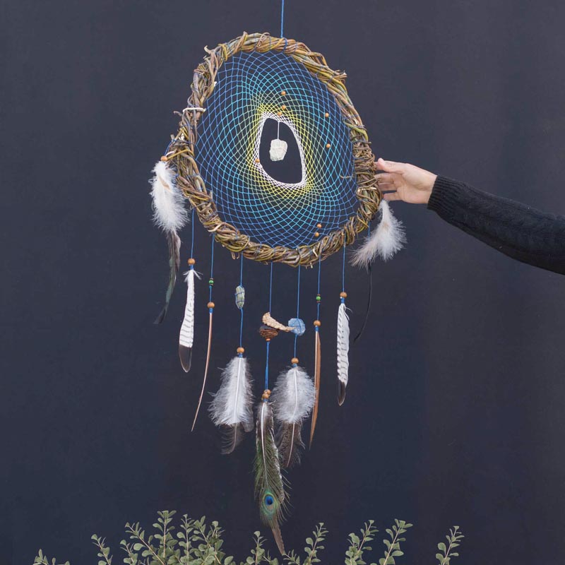 Dreamcatcher Blue-Green with Raw Anxiety Gemstones - Ideal for Armchairs