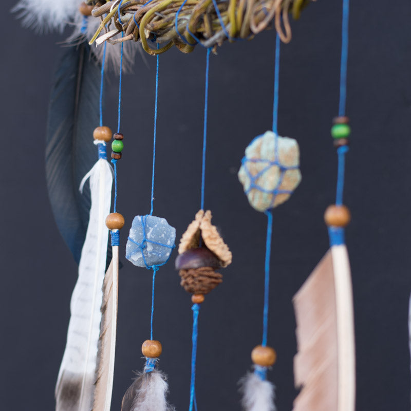 Dreamcatcher Blue-Green with Raw Anxiety Gemstones - Ideal for Armchairs