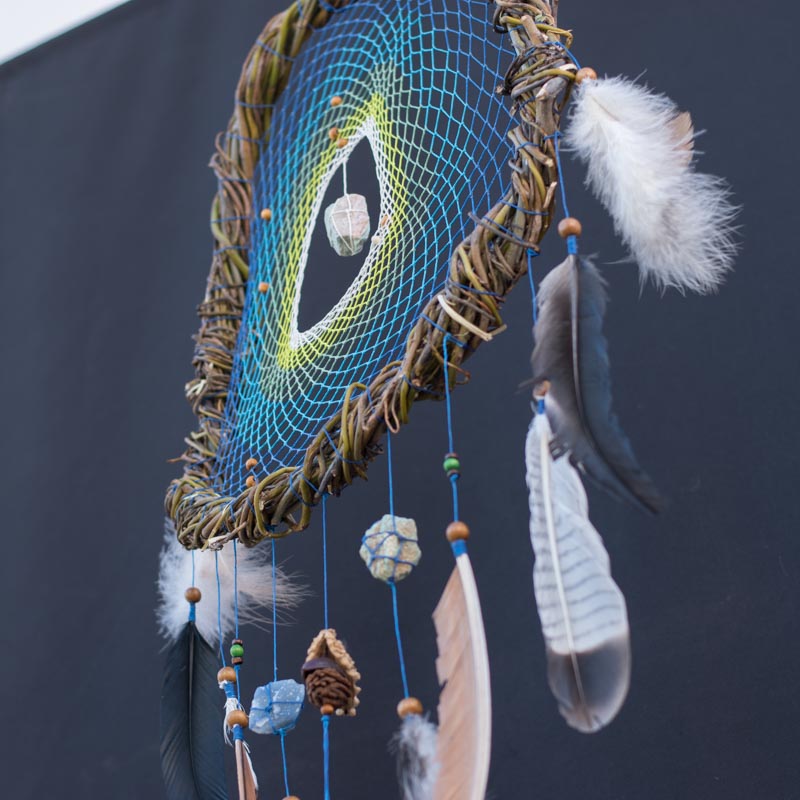 Dreamcatcher Blue-Green with Raw Anxiety Gemstones - Ideal for Armchairs