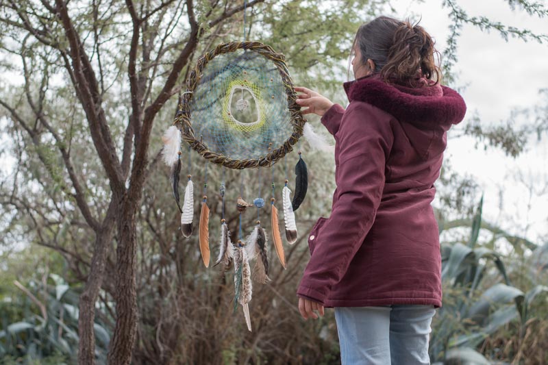 Dreamcatcher Blue-Green with Raw Anxiety Gemstones - Ideal for Armchairs