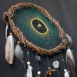 Exclusive Green Forest Dreamcatcher with Green Quartz, Tourmaline & Smoky Quartz - Energy Cleansing and Protection - Ideal Spiritual Gift