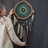 Exclusive Green Forest Dreamcatcher with Green Quartz, Tourmaline & Smoky Quartz - Energy Cleansing and Protection - Ideal Spiritual Gift
