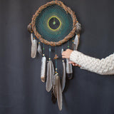 Exclusive Green Forest Dreamcatcher with Green Quartz, Tourmaline & Smoky Quartz - Energy Cleansing and Protection - Ideal Spiritual Gift