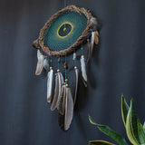 Exclusive Green Forest Dreamcatcher with Green Quartz, Tourmaline & Smoky Quartz - Energy Cleansing and Protection - Ideal Spiritual Gift