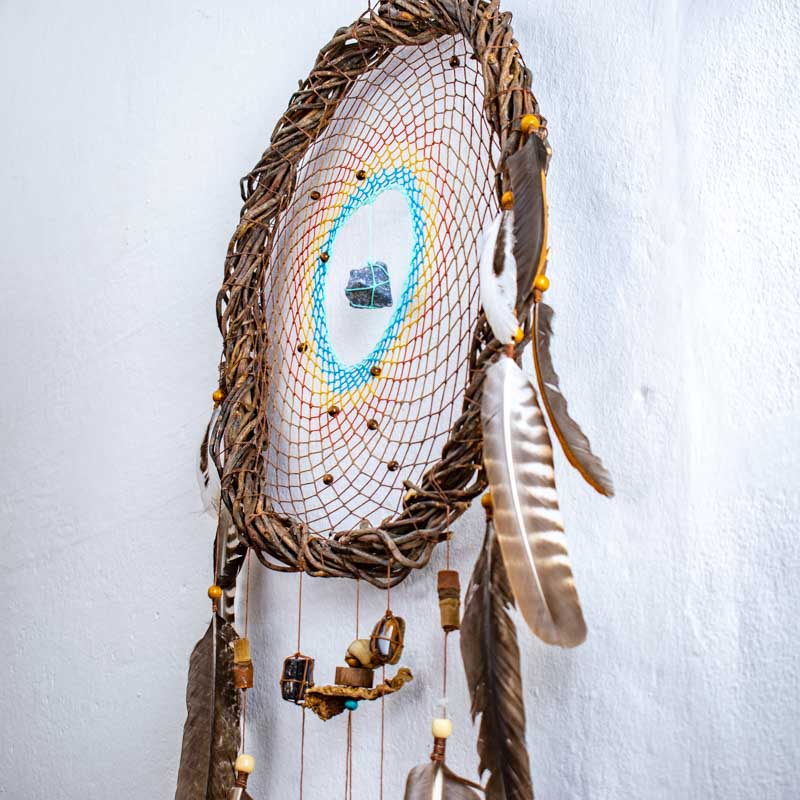 Handmade Earth-Tone Dreamcatcher with Turquoise – 3 Sizes, 3 Healing Crystals & Semi-Precious Stones for Protection and Nightmares Relief