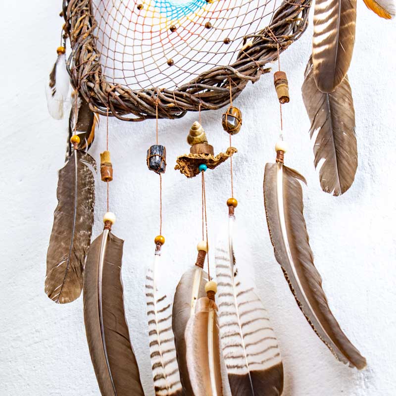 Handmade Earth-Tone Dreamcatcher with Turquoise – 3 Sizes, 3 Healing Crystals & Semi-Precious Stones for Protection and Nightmares Relief