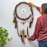 Handmade Earth-Tone Dreamcatcher with Turquoise – 3 Sizes, 3 Healing Crystals & Semi-Precious Stones for Protection and Nightmares Relief
