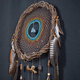 Handmade Earth-Tone Dreamcatcher with Turquoise – 3 Sizes, 3 Healing Crystals & Semi-Precious Stones for Protection and Nightmares Relief