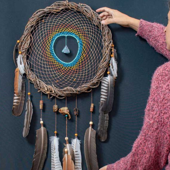 Handmade Earth-Tone Dreamcatcher with Turquoise – 3 Sizes, 3 Healing Crystals & Semi-Precious Stones for Protection and Nightmares Relief