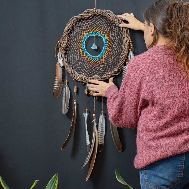 Handmade Earth-Tone Dreamcatcher with Turquoise – 3 Sizes, 3 Healing Crystals & Semi-Precious Stones for Protection and Nightmares Relief