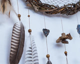 Dreamcatcher, Dream catchers boho decor, Crystals bedroom decor, Large dream catchers with crystals and rustic natural wilow, Bohemian gifts