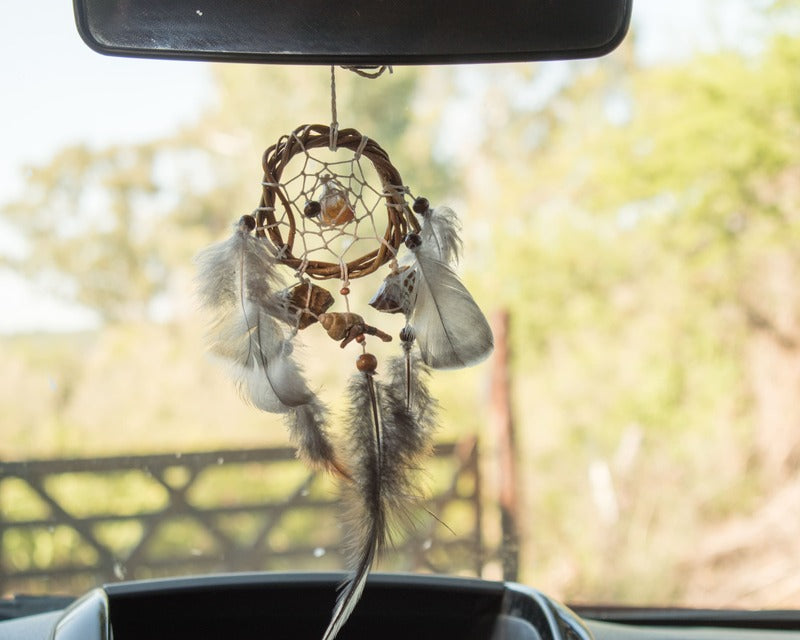 Boho Car Charm Dreamcatcher with Tiger’s Eye & Citrine – Spiritual Protection, Positive Energy and  Handmade Amulet for Travel Safety