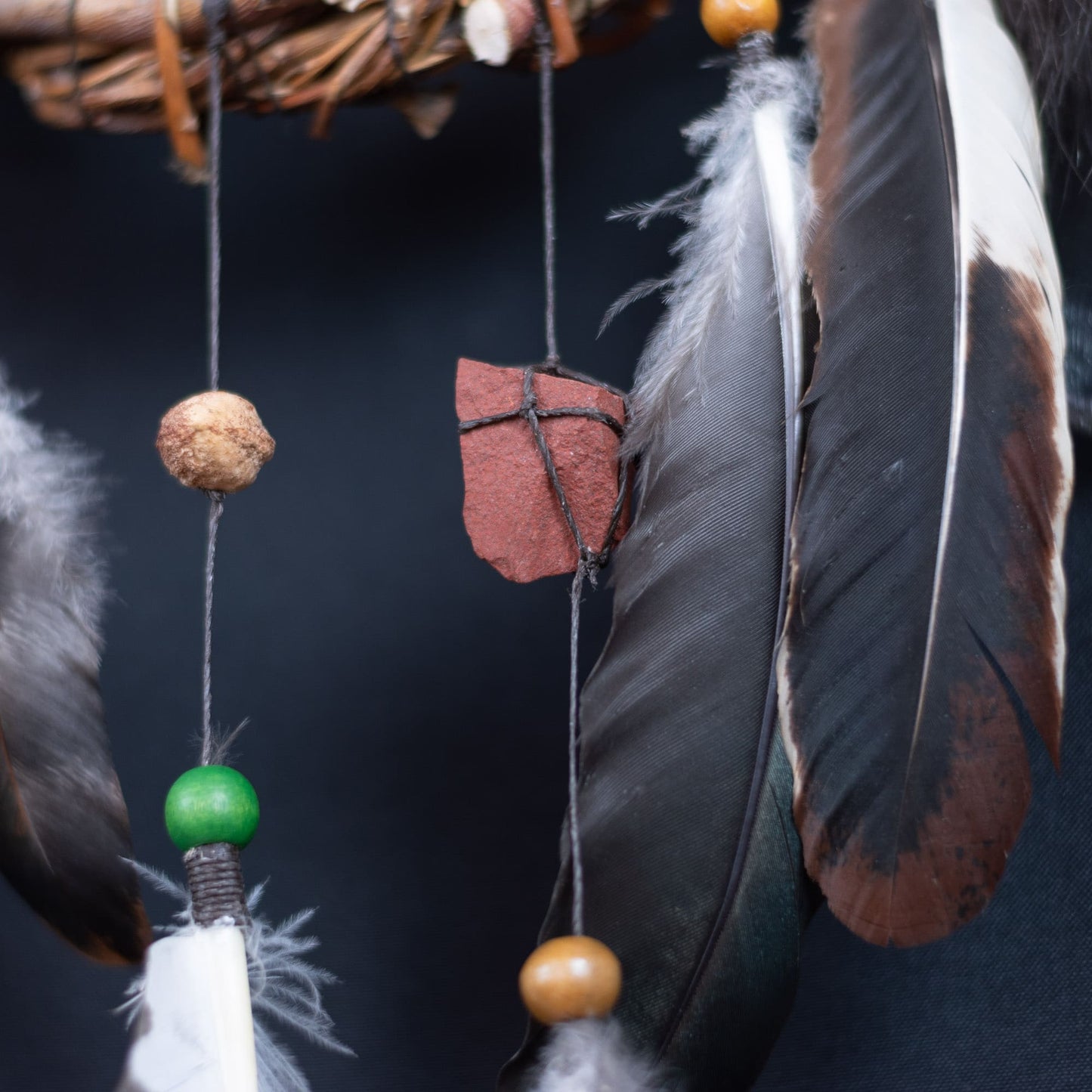 Exclusive 3D Dreamcatcher with Wood Structure, Semi-Precious Stones, Unique Feathers, and Handcrafted Adornments for Energy Cleansing