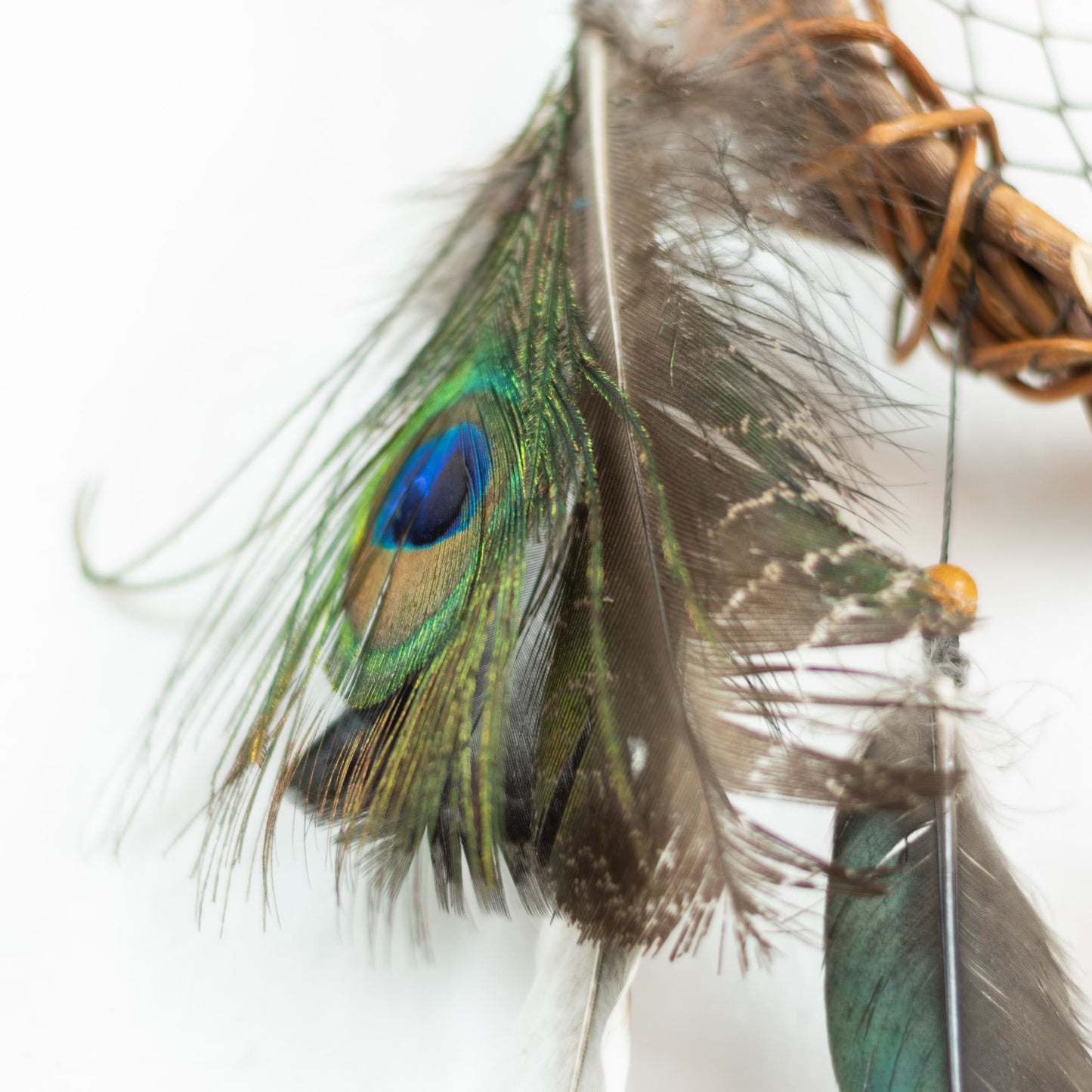 Exclusive 3D Dreamcatcher with Wood Structure, Semi-Precious Stones, Unique Feathers, and Handcrafted Adornments for Energy Cleansing