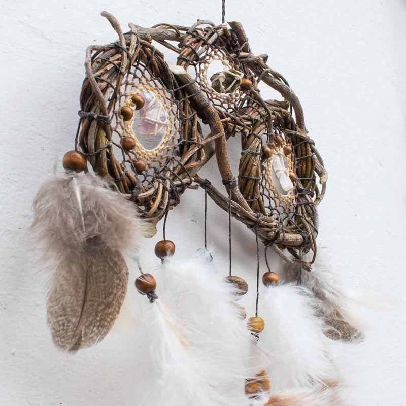 Handcrafted Traditional Native Style Dreamcatcher Set with Custom Healing Crystal