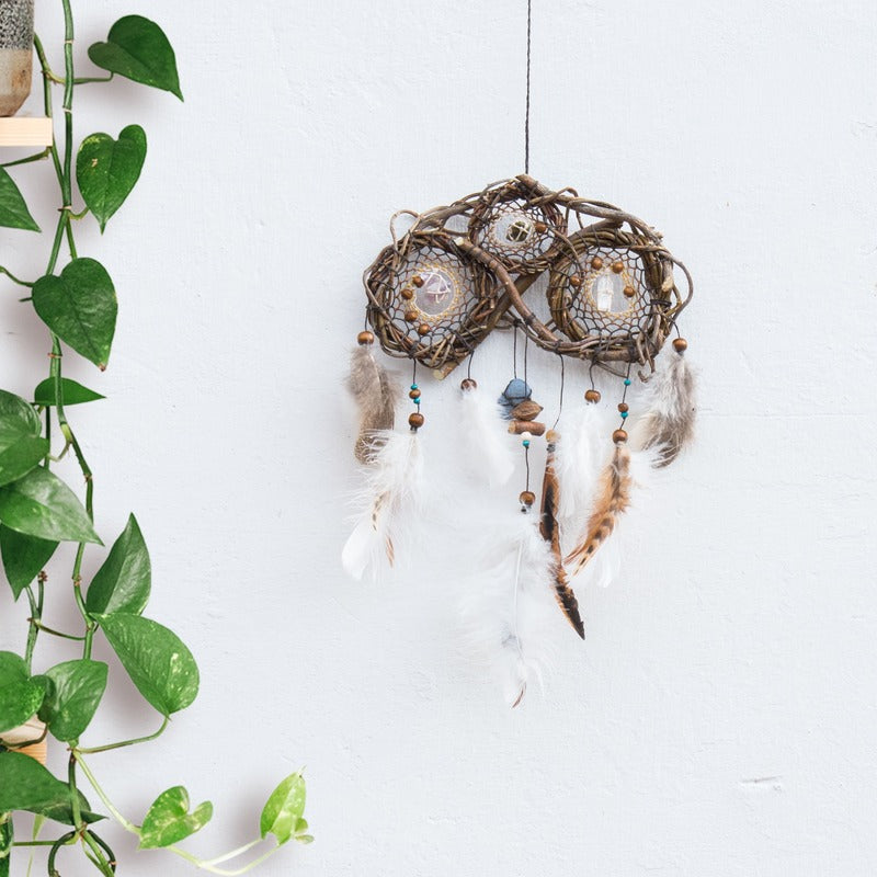 Handcrafted Traditional Native Style Dreamcatcher Set with Custom Healing Crystal