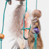 Authentic Dream Catcher with Healing Crystals - Handmade Boho Car Charm - Forest Green Tourmaline & Selenite - 8 inch Spiritual Decor