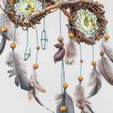 Authentic Dream Catcher with Healing Crystals - Handmade Boho Car Charm - Forest Green Tourmaline & Selenite - 8 inch Spiritual Decor