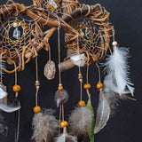 Traditional Dreamcatcher with Healing Crystals – Shaman Art, 7 Chakra Wall Hanging, Selenite Wreath for Protection & Positive Energy