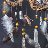 Crystal Dreamcatcher Healing  – Small Shaman Art, 7 Chakra Wall Hanging, Selenite Wreath for Protection & Positive Energy