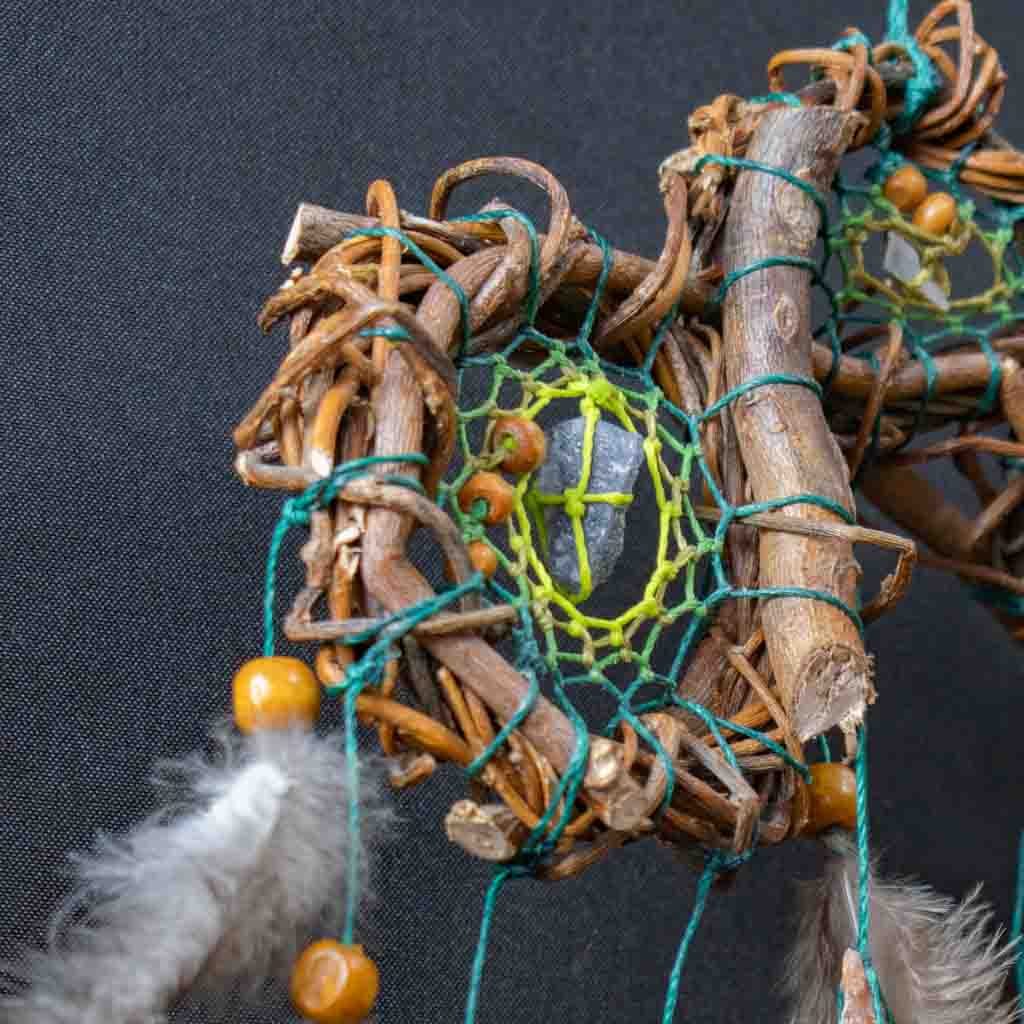 Authentic Dream Catcher with Healing Crystals - Handmade Boho Car Charm - Forest Green Tourmaline & Selenite - 8 inch Spiritual Decor