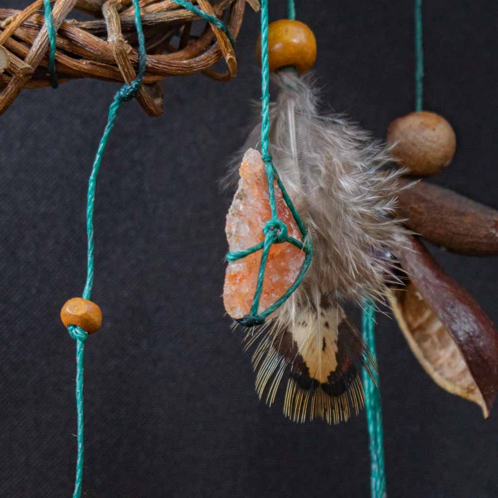 Authentic Dream Catcher with Healing Crystals - Handmade Boho Car Charm - Forest Green Tourmaline & Selenite - 8 inch Spiritual Decor