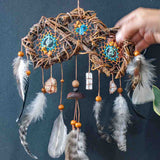 Crystal Dreamcatcher Healing  – Small Shaman Art, 7 Chakra Wall Hanging, Selenite Wreath for Protection & Positive Energy