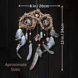 Authentic Dream Catcher with Healing Crystals - Handmade Boho Car Charm - Forest Green Tourmaline & Selenite - 8 inch Spiritual Decor