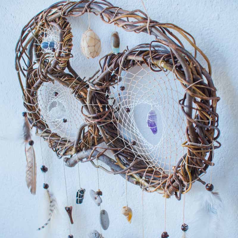 Hag stones dreamcatcher Crystal wall art, Protection crystal Dream catchers for bedroom, Authentic healing stones, Earthy wall art gift - ArMoniZar