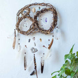 Hag stones dreamcatcher Crystal wall art, Protection crystal Dream catchers for bedroom, Authentic healing stones, Earthy wall art gift - ArMoniZar