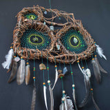 Boho Wall Collage Dreamcatcher – Large Feathered Healing Decor with 12 Gemstones, Organic Tree Branch, Custom Colors, Macramé Art
