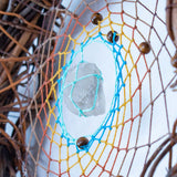 Organic Decor Dreamcatcher – Turquoise & Brown Father's Day Gift with Ocean Vibes, Shamanic Wall Art for Him, Unique Spiritual Piece