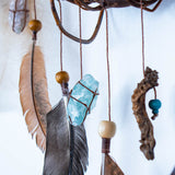 Organic Decor Dreamcatcher – Turquoise & Brown Father's Day Gift with Ocean Vibes, Shamanic Wall Art for Him, Unique Spiritual Piece