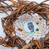 Organic Decor Dreamcatcher – Turquoise & Brown Father's Day Gift with Ocean Vibes, Shamanic Wall Art for Him, Unique Spiritual Piece